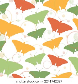 Bright multicolored butterflies on a white background.  Fashionable tones. Textiles, wallpaper, wrapping paper