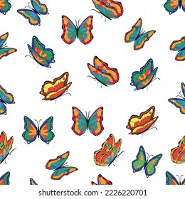 Bright multicolored butterflies seamless pattern. Wallpaper, background, children party, craft paper, scrapbooking