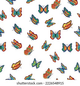 Bright multicolored butterflies seamless pattern. Wallpaper, background, children party, craft paper, scrapbooking