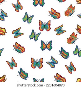 Bright multicolored butterflies seamless pattern. Wallpaper, background, children party, craft paper, scrapbooking