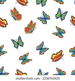 Bright multicolored butterflies seamless pattern. Wallpaper, background, children party, craft paper, scrapbooking
