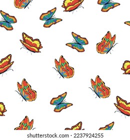 Bright multicolored butterflies seamless pattern. Wallpaper, background, children party, craft paper, scrapbooking