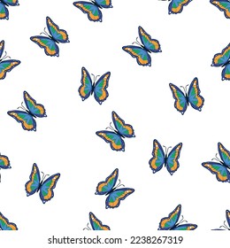 Bright multicolored butterflies seamless pattern. Wallpaper, background, children party, craft paper, scrapbooking