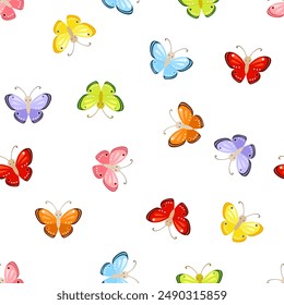 Bright multicolored butterflies seamless pattern. Children's background. Vector cartoon flat illustration.