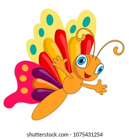 bright multicolored butterfly on white background