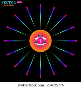 Bright multi-colored circle with rays on a black background. Toothed setting controls via wi-fi network, vector illustration, EPS 10