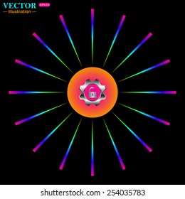 Bright multi-colored circle with rays on a black background. unlock settings , vector illustration, EPS 10