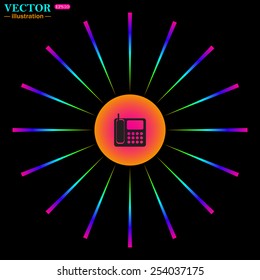 Bright multi-colored circle with rays on a black background. phone, vector illustration, EPS 10