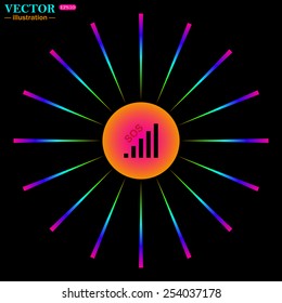 Bright multi-colored circle with rays on a black background. no signal, poor signal strength, signal strength indicator, vector illustration, EPS 10
