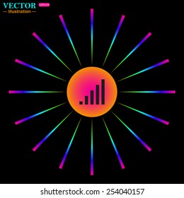 Bright multi-colored circle with rays on a black background. signal strength indicator, vector illustration, EPS 10