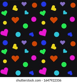 Bright multicolored classic hearts - pattern - vector. Congratulation. Mothers Day. Valentine's day.