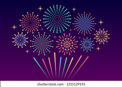 Bright multicolored fireworks in the night sky.