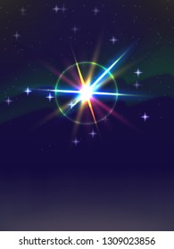 bright multicolored flash of light in the starry sky. perfect background for poster, ticket, flyer, website and fashion design