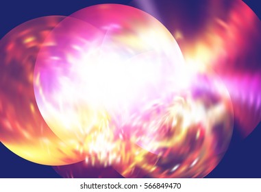 Bright multi-colored flickering circles on a blue background. Vector graphic pattern