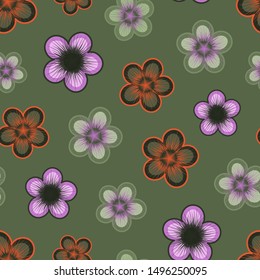 Bright multicolored floral seamless pattern. Repeat abstract botanical pattern. Vector illustration.