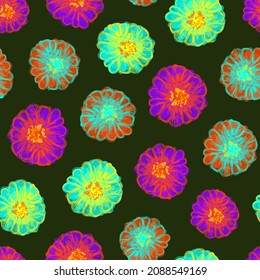 Bright multicolored floral seamless pattern. Repeat abstract botanical pattern. Vector illustration.