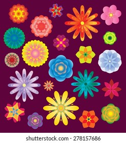 Bright multicolored flowers. Vector illustration.
