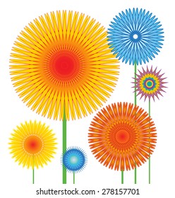 Bright multicolored flowers. Vector illustration.
