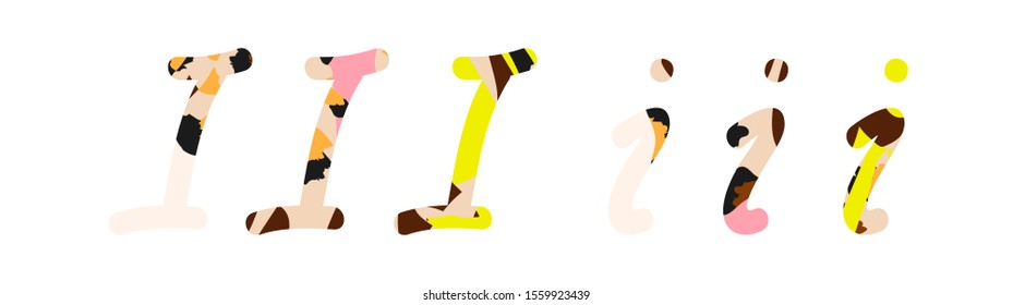 Bright multi-colored Funny Jungle Spotted letter I. Abstract vector design element of handwritten alphabet letter font. Childish animal leopard style.