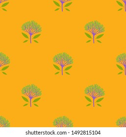 Bright multicolored geometric seamless pattern with staggered viburnum berries and tiny leaves. Repeat symmetrical chess grid order botanical pattern. Vector illustration.