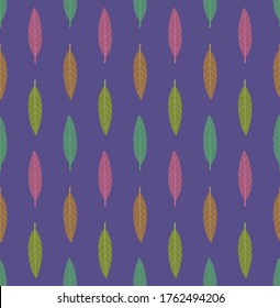 Patrón luminoso multicolor geométrico sin soldadura con filas verticales de hojas pequeñas. Repetir el patrón botánico simétrico. Ilustración vectorial.