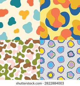 Bright multicolored geometric shapes scattered in random arrangement