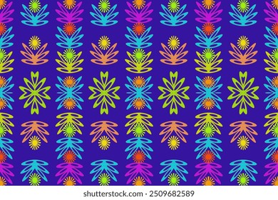 Padrão Ikat multicolorido brilhante com motivos étnicos, perfeito para decoração de parede vibrante tecido festivo com tema étnico papel de parede e cenários modernos