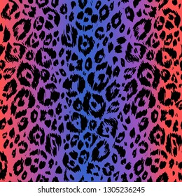 Bright multicolored leopard background. Abstract seamless pattern. Spotted animal skin