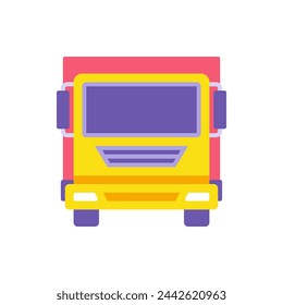 Bright multicolored lorry for freight cargo shipping delivery front view vector flat illustration. Truck van for postage, grocery, parcel shipment isolated. Transportation container vehicle service