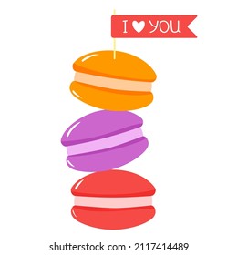 Bright multi-colored macarons on a white background. Sweet French macaroons. Vector isolated illustration in flat style.