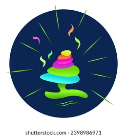 Bright multi-colored magic mushroom. Vector drawing. Cartoon style