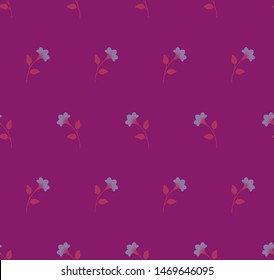 Bright multicolored minimalist repeat botanical pattern. Horizontal rows of flowers with stems and leaves. Symmetrical geometric seamless pattern. Vector illustration.