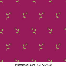 Bright multicolored minimalist repeat botanical pattern. Horizontal rows of flowers with stems and leaves. Symmetrical geometric seamless pattern. Vector illustration.