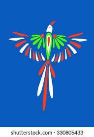 Bright, multi-colored parrot flying over the world
