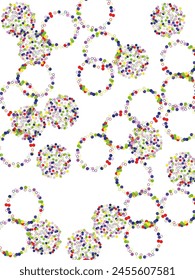 Bright multicolored pastel circles on a white square background.   Colorful hand painted illustration.