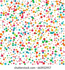 Bright multicolored pastel circles on a white square background. Vector colorful round confetti splash isolated on white background. Template for design postcards, wedding, birthday, invitation.