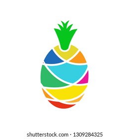 Bright multi-colored pineapple.Isolated vector icon.