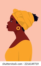 Bright multicolored portrait of a young African woman with a turban on her head