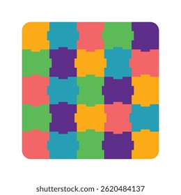 Bright, multicolored puzzle piece in dynamic flat design symbolizes creativity, play, and cognitive learning. Perfect for branding, education, or playful digital content.