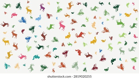 Bright multicolored reindeer silhouettes in various shapes creating a playful festive pattern suitable for holiday decorations and seasonal projects