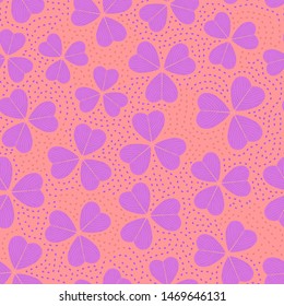 Bright multicolored seamless pattern with three-leaf clover. Repeat abstract botanical pattern. Vector illustration.