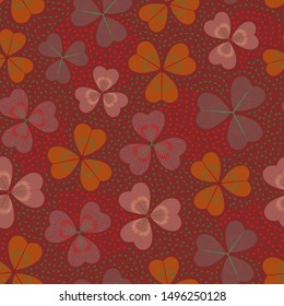 Bright multicolored seamless pattern with three-leaf clover. Repeat abstract botanical pattern. Vector illustration.