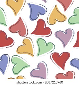Brillante patrón multicolor sin fisuras para el Día de San Valentín. Un patrón con la imagen de corazones de diferentes colores. Un patrón festivo para el Día de San Valentín para una presentación impresa y festiva. Vector