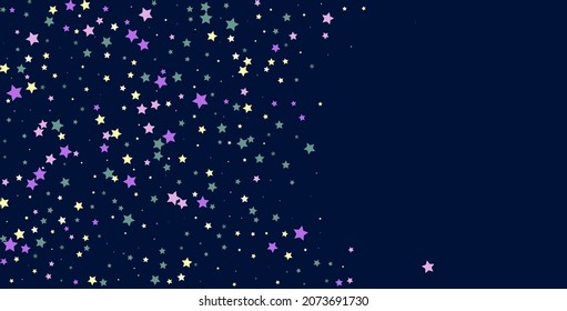 Bright multi-colored stars scattered on a dark background. Festive background. Design element. Vector illustration, EPS 10.