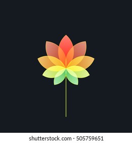 Bright Multicolored Translucent Flower On Black Background, Design Element, Vector Illustration