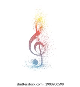 Bright multi-colored treble clef. Musical concert concept. Vector illustration.	