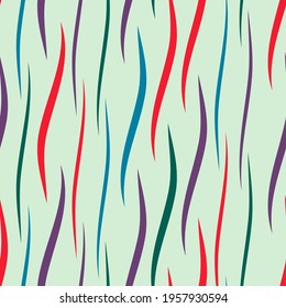 Bright multi-colored vertical wavy lines on a light background. Seamless background for any use.