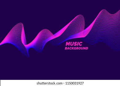 Bright music poster with dynamic waves. Vector illustration minimal flat style