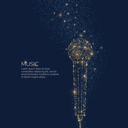 Bright music poster with microphone of glitter and place for text. Vector illustration
