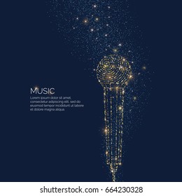 Bright music poster with microphone of glitter and place for text. Vector illustration